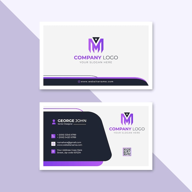 Diseño de tarjeta de visita moderno elegante púrpura y blanco profesional