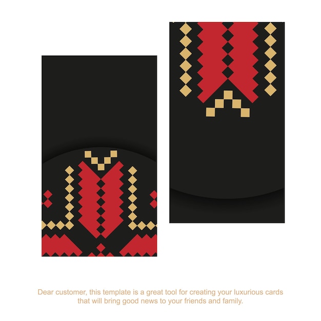 Diseño de tarjeta de visita en negro listo para imprimir con patrones eslavos. plantilla de tarjeta de visita de vector con lugar para el texto y adornos de lujo.
