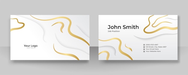 Diseño de tarjeta de visita de oro blanco simple moderno con patrón elegante. concepto limpio creativo con arte de decoración geométrica. plantilla de impresión de ilustración vectorial.