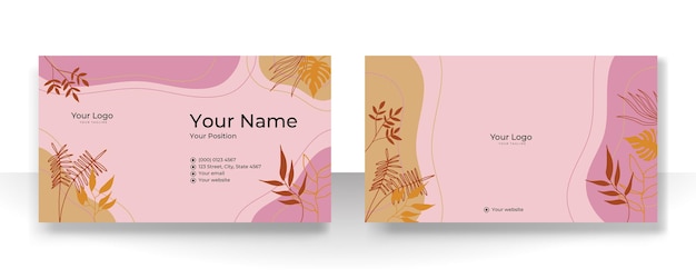 Diseño de tarjeta de visita con un patrón elegante orgánico de color marrón pastel suave color champán bronceado desnudo. Concepto moderno con líquido, gota, pincel, floral, hojas, línea, arte de decoración de belleza. Ilustración vectorial