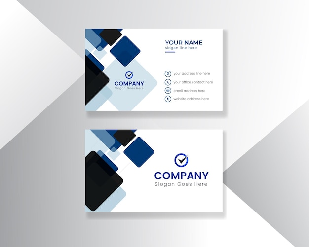 Diseño de tarjeta de visita profesional en color azul y negro oscuro.