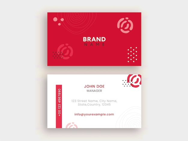 Diseño de tarjeta de visita roja y blanca con doble cara.