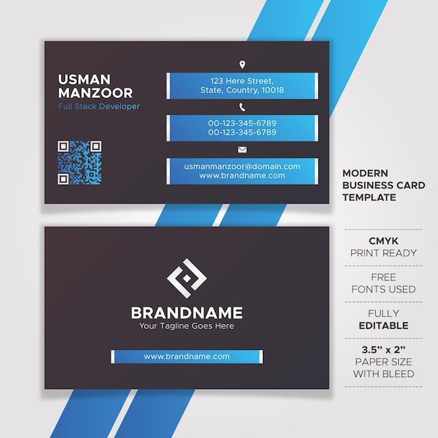 Diseño de tarjeta de visita de tecnología negra y azul