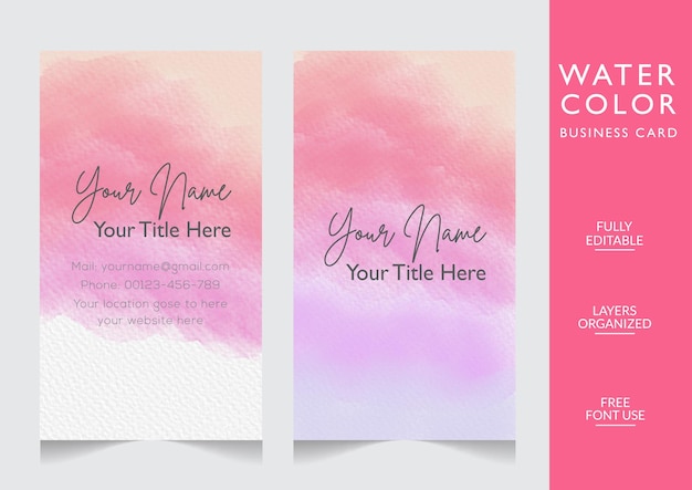 Diseño de tarjeta de visita vertical creativa acuarela moderna abstracta