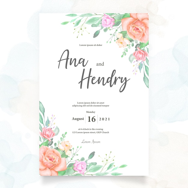 Diseño de tarjetas de boda florales en acuarela