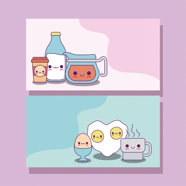 Diseño de tarjetas de etiquetas de comida kawaii