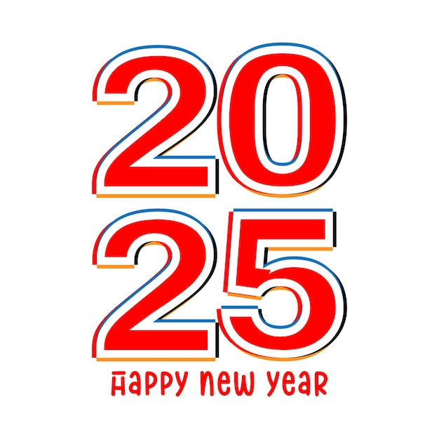 Diseño de tarjetas de felicitación de feliz año nuevo 2025 con tipografía roja audaz