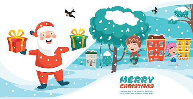 Diseño de tarjetas de felicitación navideñas con personajes de dibujos animados