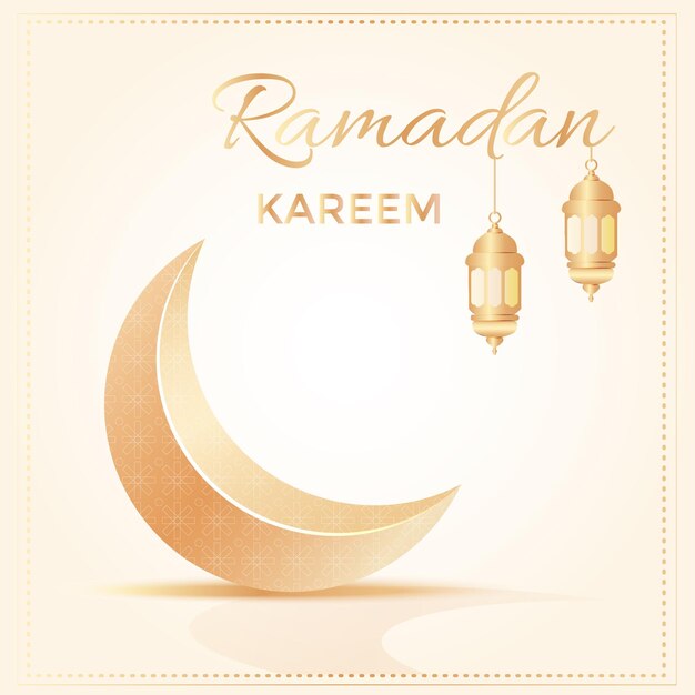 Diseño de tarjetas de felicitación de Ramadan Kareem con plantilla de luna creciente y linterna Decoración en estilo oriental