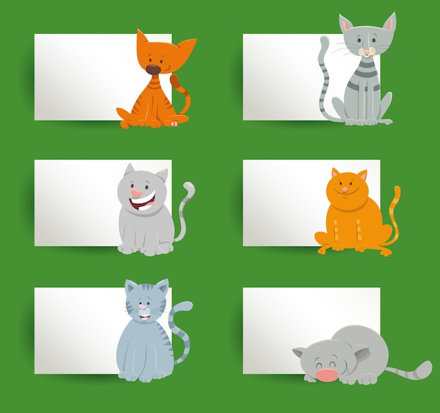 Vector diseño de tarjetas con gatitos y gatos de dibujos animados.