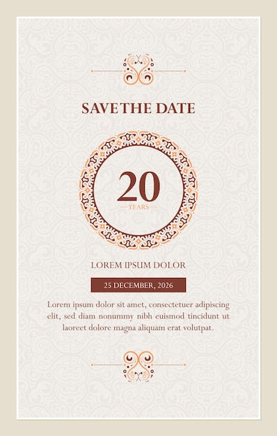 Diseño de tarjetas de invitación de aniversario decorativas y elegantes con adornos