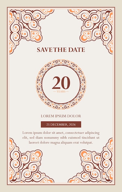 Diseño de tarjetas de invitación de aniversario decorativas y elegantes con adornos
