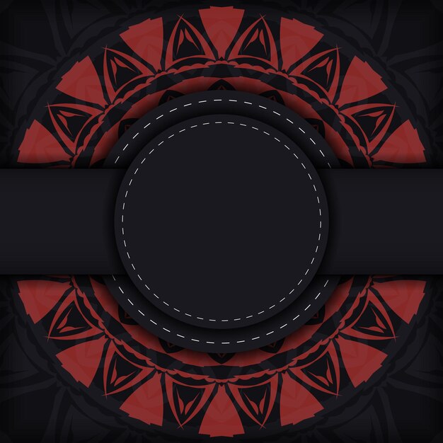 Diseño de tarjetas de invitación con espacio para texto y patrones abstractos. Diseño de postal de color negro listo para imprimir de vector de lujo con patrones griegos rojos.