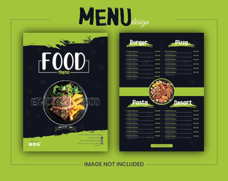 Diseño de tarjetas de menú de alimentos para un restaurante bien conocido
