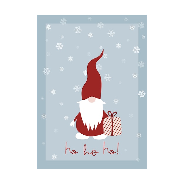 Diseño de tarjetas de navidad con gnomo de navidad y regalo