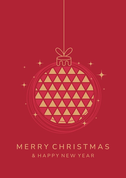 Diseño de tarjetas de Navidad Icono de bola de Navidad en fondo rojo