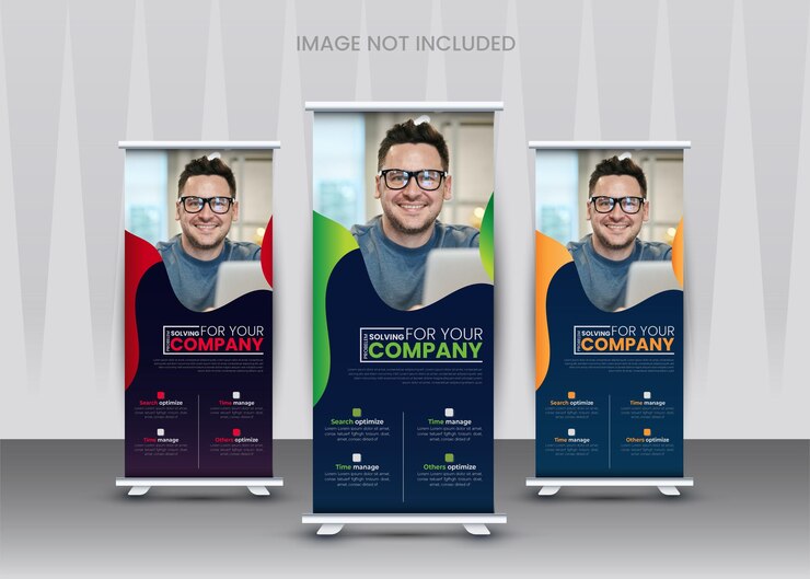 diseño de tarjetas de rack de estantería de banner de negocios vector de volante DI
