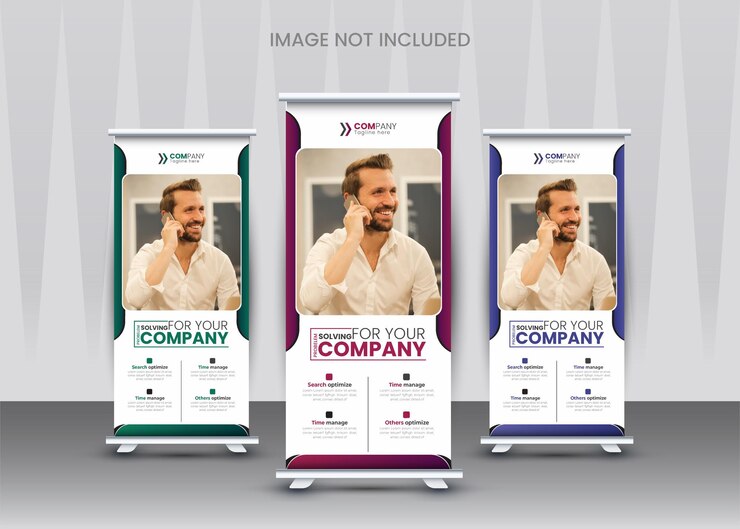 diseño de tarjetas de rack de estantería de banner de negocios vector de volante DI