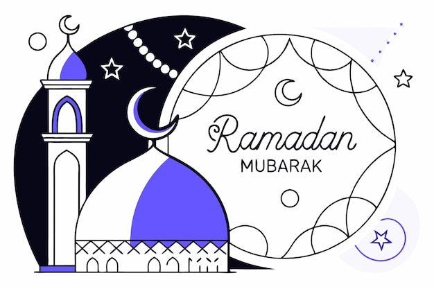 Diseño de tarjetas de Ramadan Mubarak arte de ilustración en fondo blanco