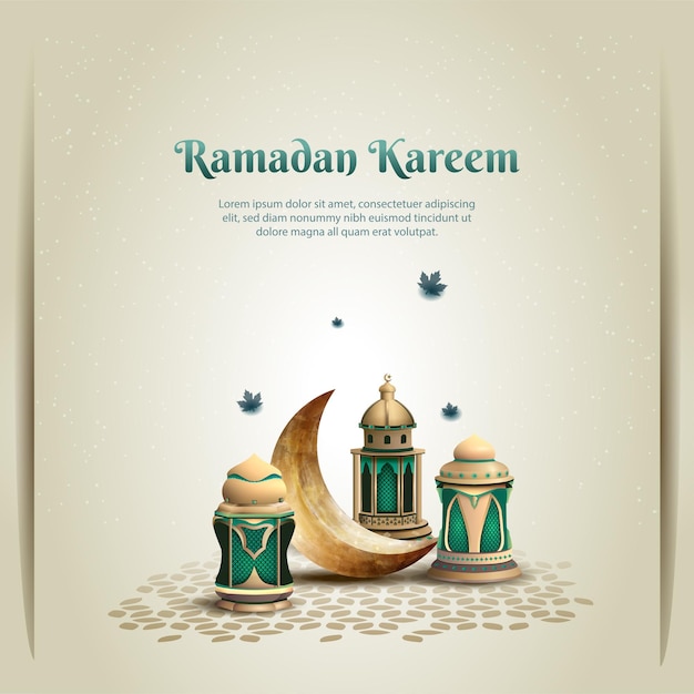 Vector diseño de tarjetas de saludos islámicas ramadán kareem con hermosas linternas y media luna