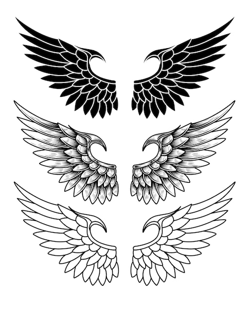 diseño de tatuaje de alas de ángel vectoriales