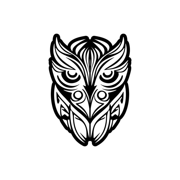 Un diseño de tatuaje de un búho blanco y negro con motivos polinesios.