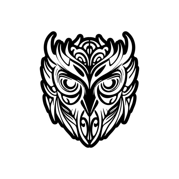 Diseño de tatuaje de un búho blanco y negro con motivos polinesios