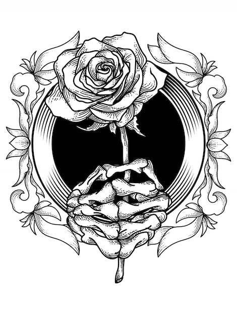 diseño de tatuaje y camiseta esqueleto regalo rosa con adorno floral