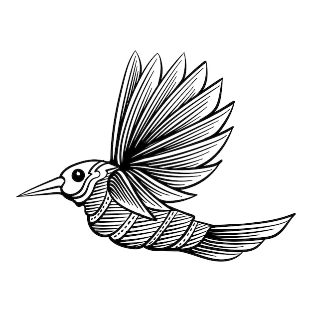 Vector diseño de tatuaje colibri ave en blanco y negro