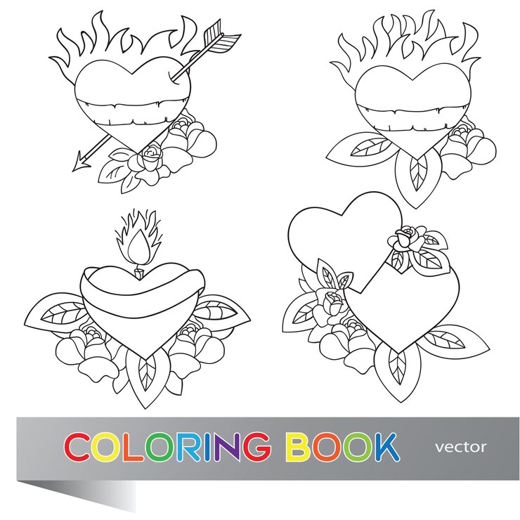 Vector diseño de tatuaje de corazón - juego de flash - libro para colorear