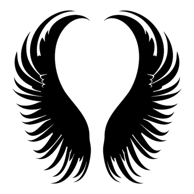 Diseño de tatuaje del logotipo de las alas silueta de un par de alas ángulo  de las alas vector negro