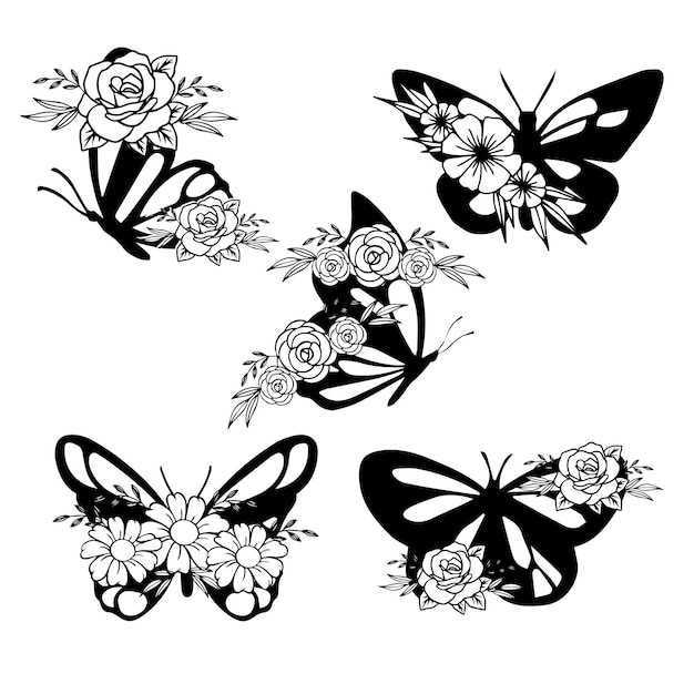 Un diseño de tatuaje de mariposa y flores.