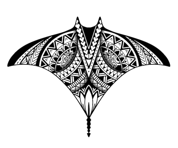 Diseño de tatuaje polinesio Stingray Ilustración de estilo aborigen samoano EPS10