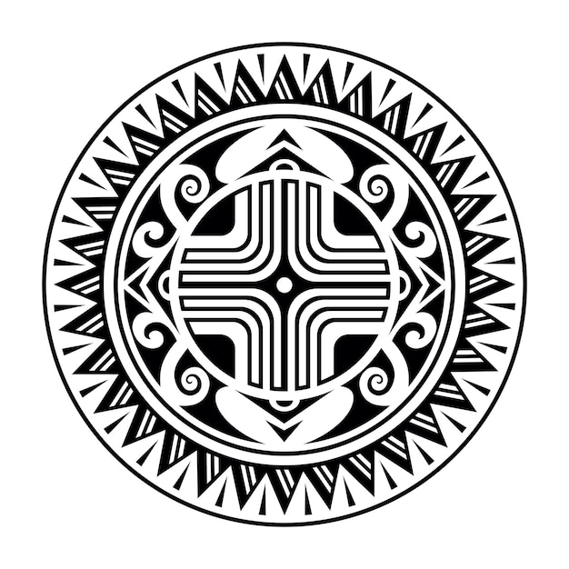 Diseño de tatuaje redondo maorí tradicional Ilustración vectorial editable Adorno de círculo étnico africano