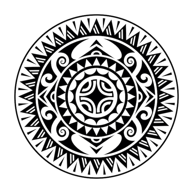 Diseño de tatuaje redondo maorí tradicional Ilustración vectorial editable Adorno de círculo étnico africano