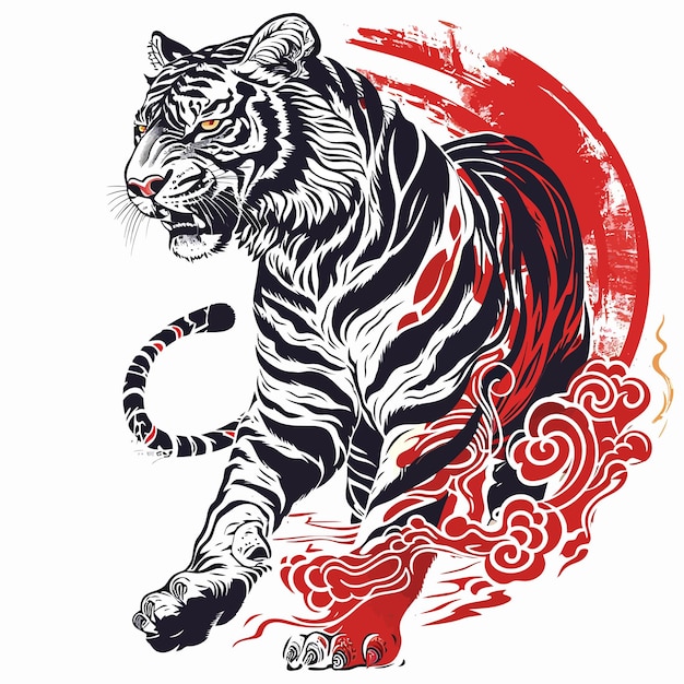 Vector diseño de tatuaje de tigre rugido