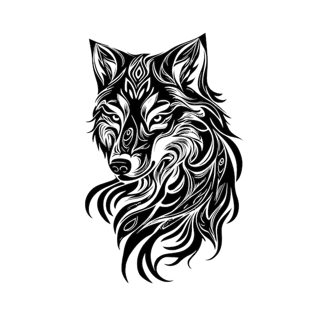 Diseño de tatuaje tribal de lobo majestuoso Diseño para el símbolo de espíritu libre