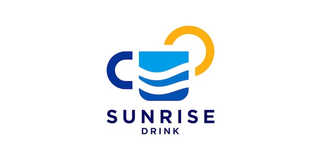diseño de taza de logotipo y sunrisewavedrinkcoffeesymbolideacreative