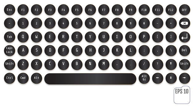 Diseño de teclado moderno negro. Concepto retro de moda. Llaves redondas. Este teclado es perfecto para su proyecto empresarial.