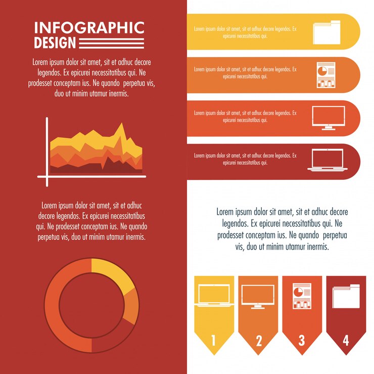 Vector diseño de tecnología de infografía en colores rojo y naranja