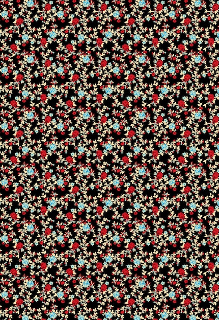 Diseño de tela floral con rosas y flores azules