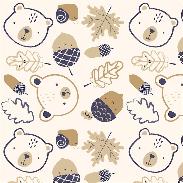 diseño de tela de impresión de patrón sin costuras de hoja de oso y bellota