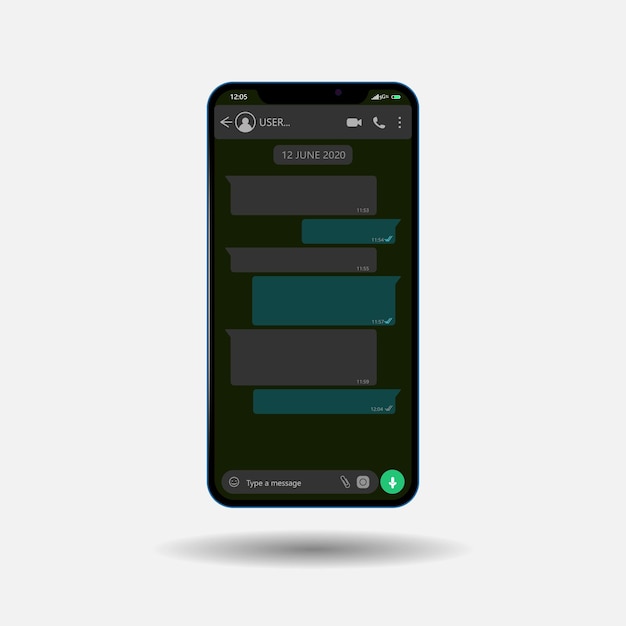 Diseño de un teléfono con un mensajero móvil en la pantalla en un estilo oscuro Diseño moderno