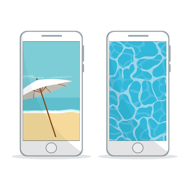 Vector diseño de teléfono móvil con fondo de playa.