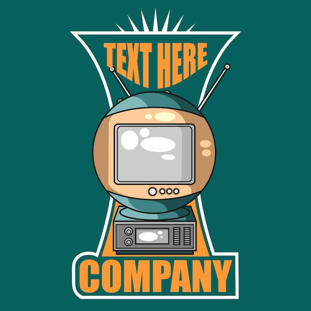 Vector diseño de televisión con tema de dibujos animados para la etiqueta del logotipo