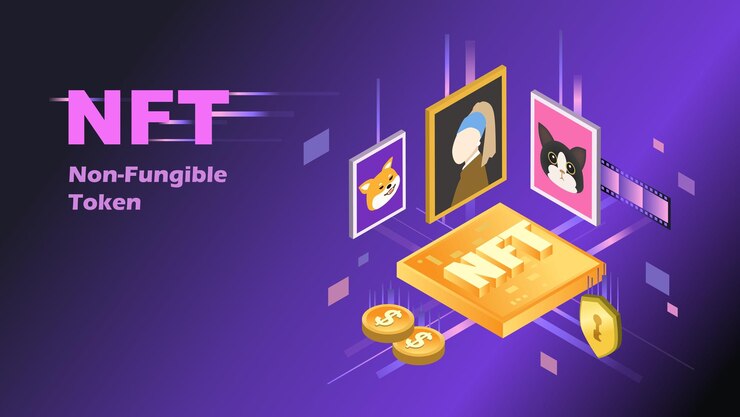 Vector diseño de tema nft arte criptográfico composición isométrica nft de arte criptográfico con servidores de iconos de monedas con cerradura y coleccionistas de arte ilustración vectorial