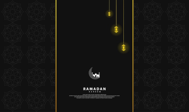 Diseño temático de ramadán dorado y negro adecuado para fondos de ramadán, pancartas, texturas, portadas, publicaciones en redes sociales, etc.