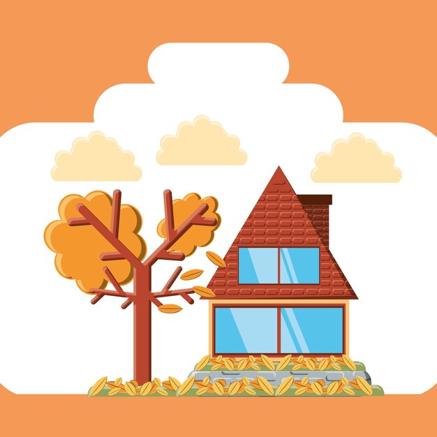 Vector diseño de temporada de otoño con casa y árbol