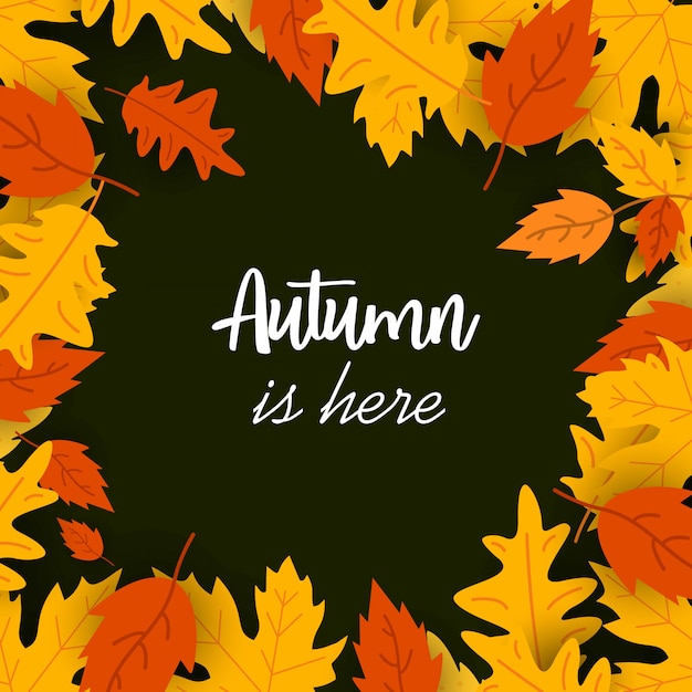 Diseño de la temporada de otoño con el vector de fondo oscuro