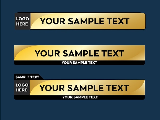 Diseño de tercer vector inferior dorado con video de texto de tira superpuesta Banner de noticias Paquete de tercios inferiores
